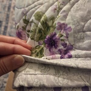 Floral Purple and Gray Quilted Blanket
